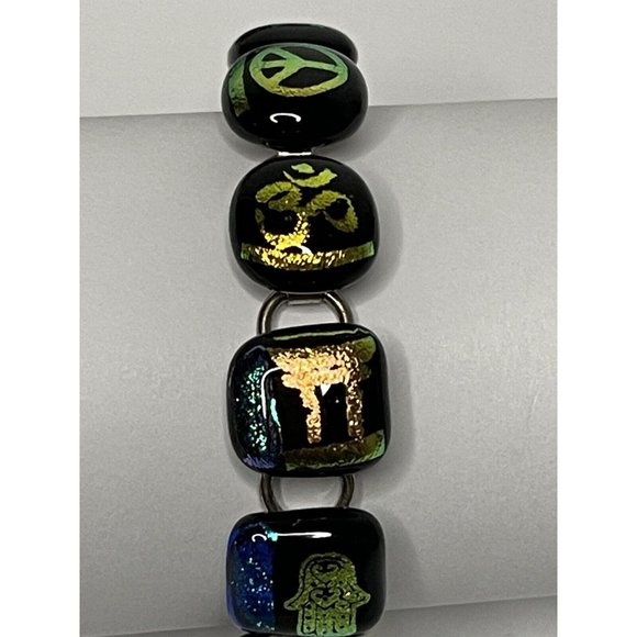 Coexist Peace Bracelet Religious Symbols Dichroic Glass Metallic Iridescent Foil - Picture 10 of 14